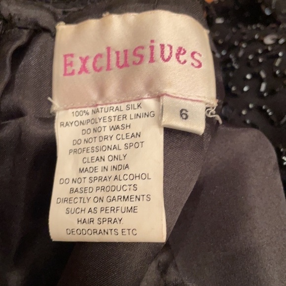 Beaded Sequined Formal Dress 100% Silk Black Floor Length Homecoming Gown 6 - Picture 9 of 14